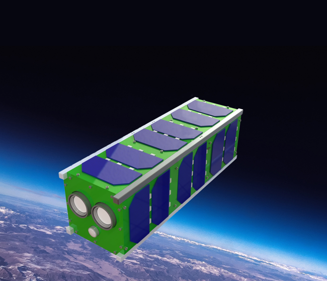 3U CubeSat in orbit, artist's rendition